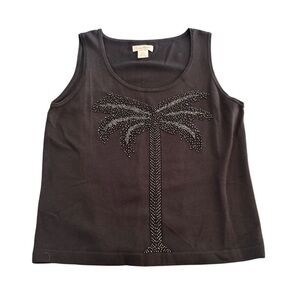 Tommy Bahama Women’s Black silk blend Jeweled Palm sleeveless Top | L